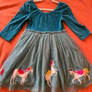 Teal Mini Boden Unicorn velvet and tulle dress